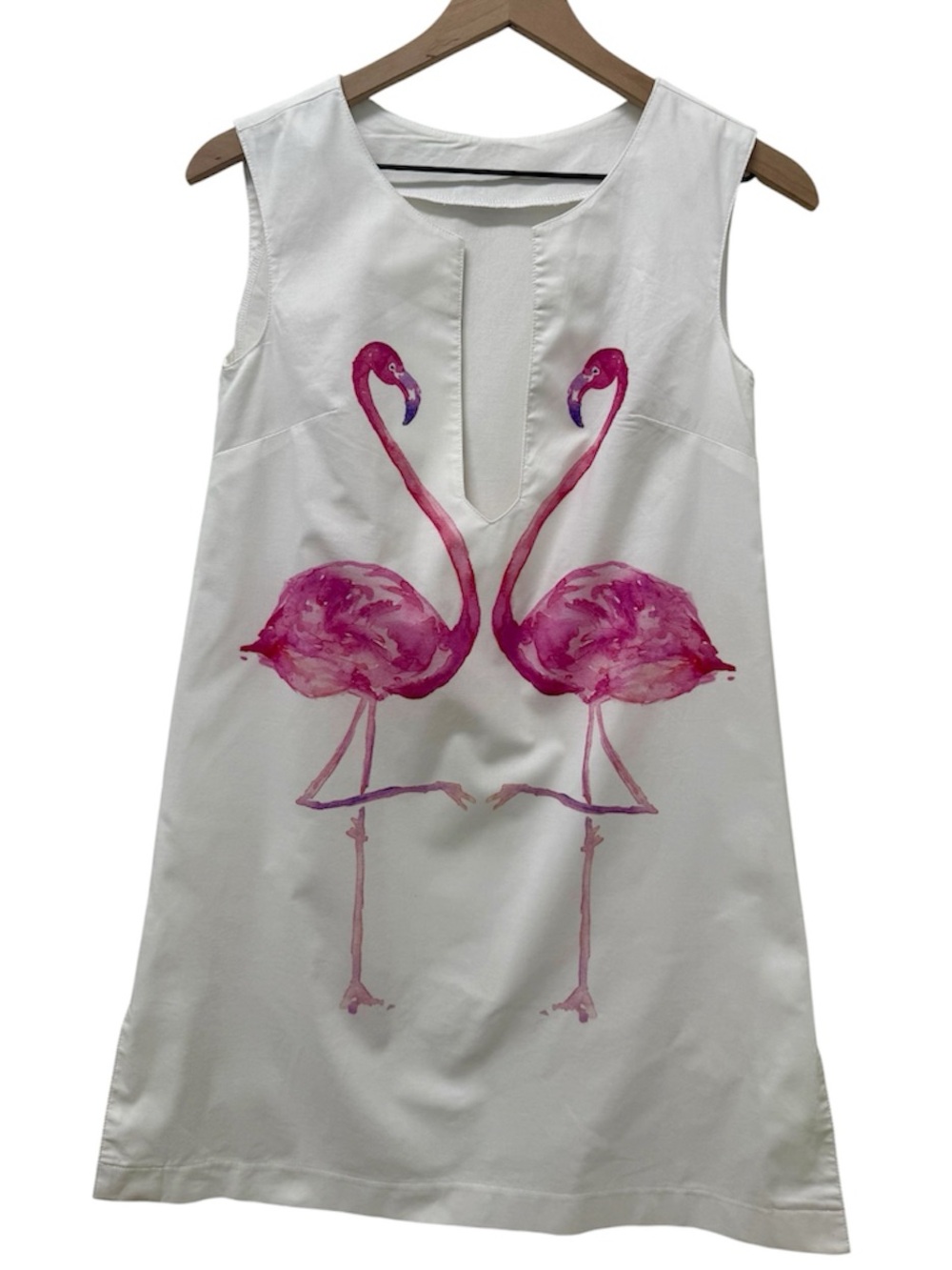 White Boutique Sleeveless Summer Shift Dress with Pink Flamingos Size XS NWOT